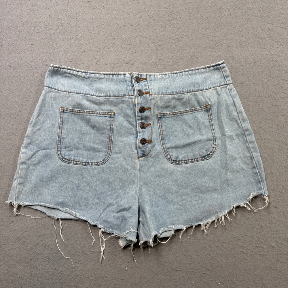 Forever 21 Denim Shorts Women's 16 Blue Light Wash Button Fly Cut Off High Rise